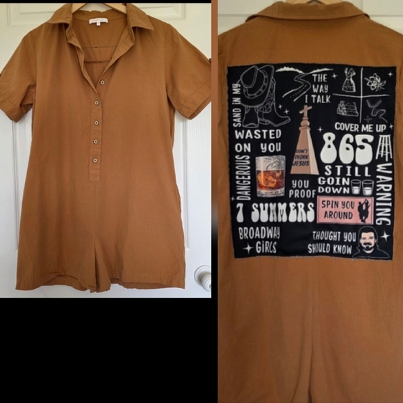 Morgan Wallen Upcycled Ces Femme Collared Short Sleeve Romper Size M - Picture 1 of 17